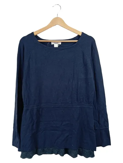 Linea Tesini Damen Pullover Blau Gr. 44 XXL Langarm Spitze Schleife