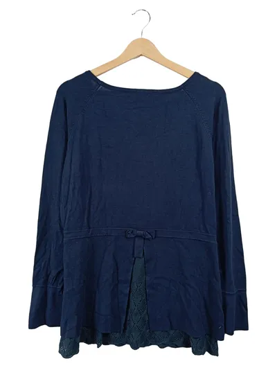 Linea Tesini Damen Pullover Blau Gr. 44 XXL Langarm Spitze Schleife