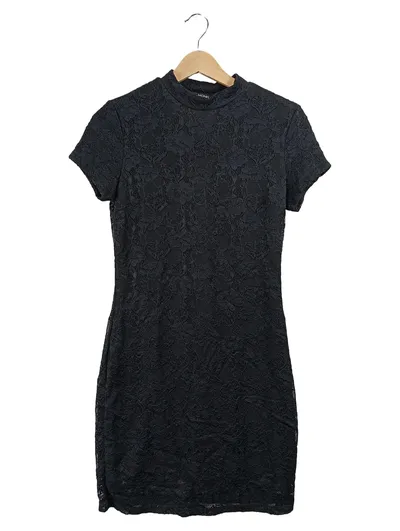 Monki Damen Spitzenkleid Schwarz Kurzarm Midikleid Gr. 36 S Elegant