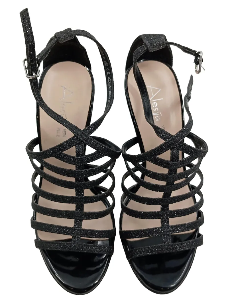 Alesya Damen Sandaletten Slingback Schwarz Gr. 35 Glitzer High Heels 2