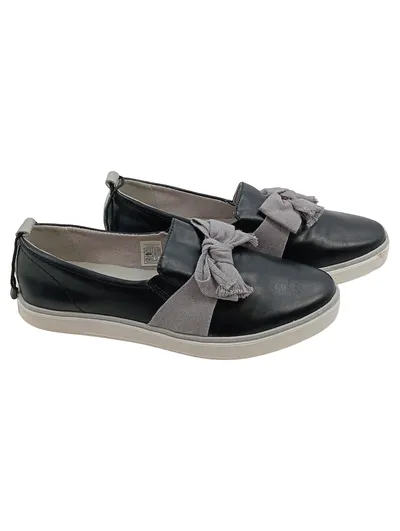 JETTE Damen Slipper Schwarz Leder Gr. 39 mit Schleife Casual