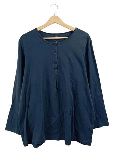 Calida Damen Langarmshirt Henley-Shirt Blau Gr. 40 L Casual Baumwolle