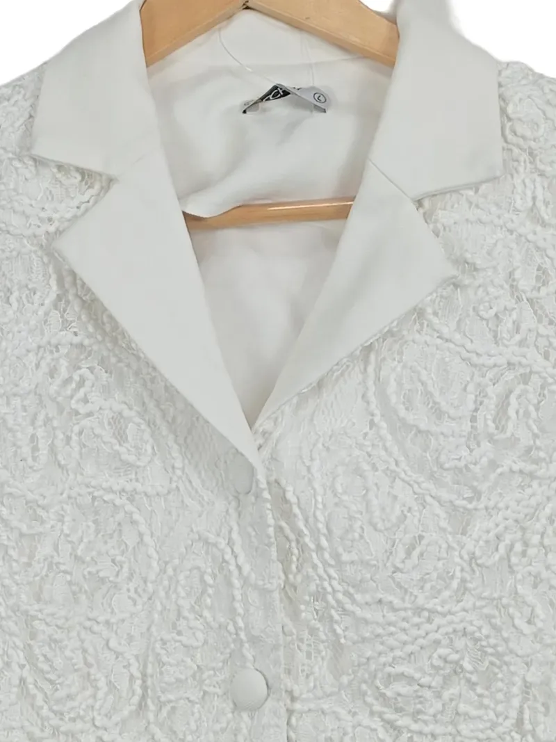 CCHAT Damen Bolero Jacke Spitze Kurzarm Weiß Gr. L Elegant 2
