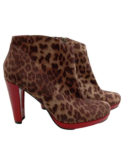 Tamaris Stiefelette Damen Gr. 40 Braun Animal-Print High Heels Reißverschluss