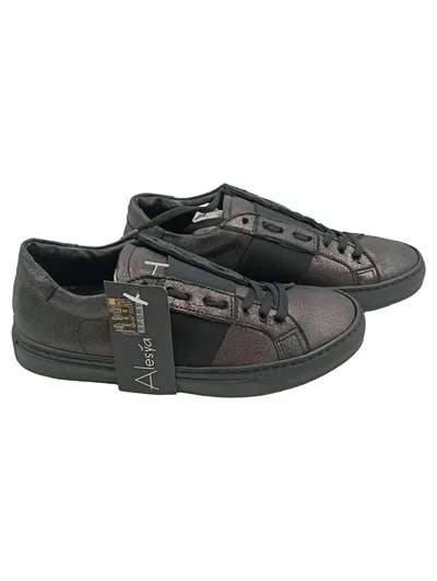 Alesya Sneaker low Damen Schwarz Gr. 36 Leder Metallic-Look Casual