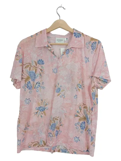 Canda Damen Poloshirt Rosa Gr. 40 L Blumenmuster Kurzarm Casual