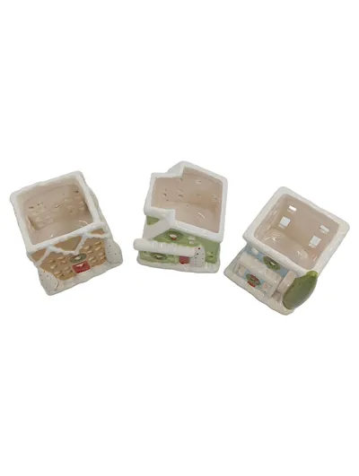 PartyLite Teelichthalter Lebkuchenhaus Set Keramik Weihnachten Mehrfarbig