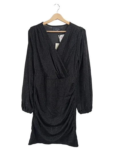 ONLY Damen Wickelkleid Cocktailkleid Gr. 38 M Schwarz Glitzer Langarm Festlich