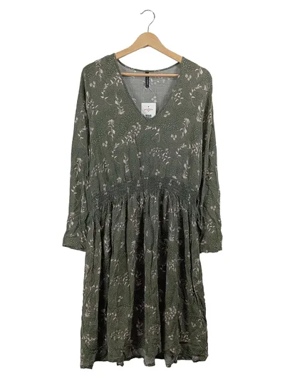 Fresh Made Blusenkleid Damen Grün Florales Muster Gr. 40 Viskose