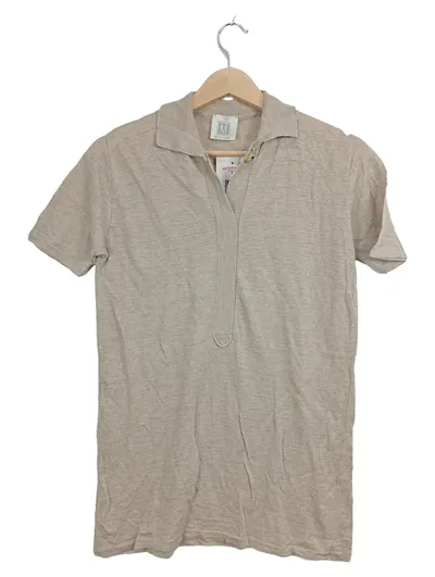 MADELEINE Damen Poloshirt Gr. 36 S Beige 100% Leinen Kurzarm Casual