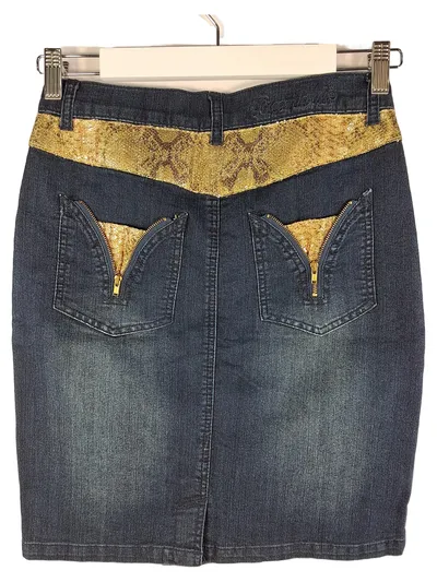 Ricarda M. Damen Jeansrock Blau Gr. 34 XS Pailletten Gold Midirock