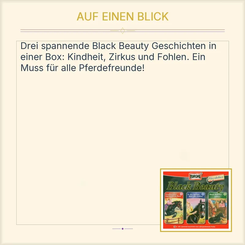 EUROPA Hörspiel für Kinder Black Beauty 01, 3er Box-Pferdebox CD 3