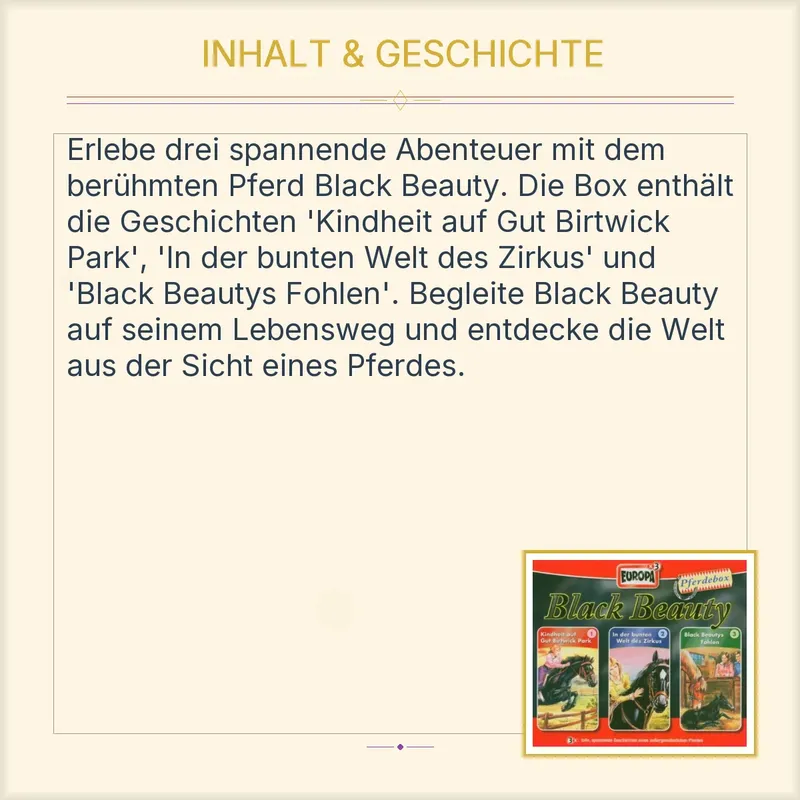 EUROPA Hörspiel für Kinder Black Beauty 01, 3er Box-Pferdebox CD 4