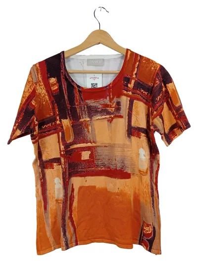Ovanti Damen T-Shirt Gr. 44 Orange Abstrakt Muster Kurzarm Viskose