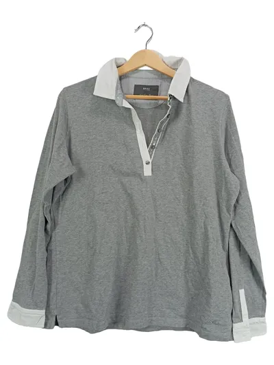 BRAX Damen Poloshirt Langarm Gr. 44 XXL Grau Casual