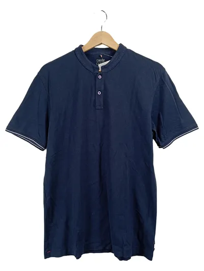 CINQUE Herren Poloshirt Blau Gr. M Grandad-Kragen Kurzarm Casual