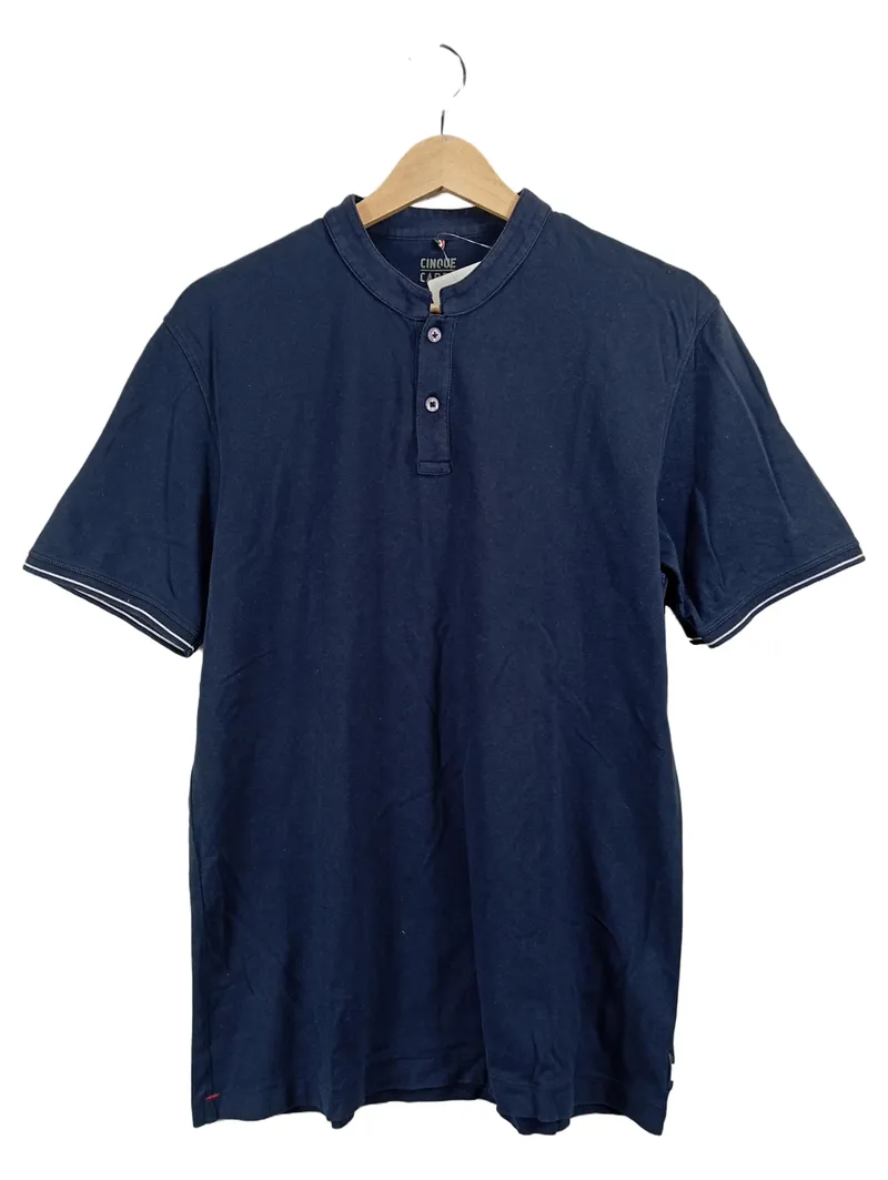 CINQUE Herren Poloshirt Blau Gr. M Grandad-Kragen Kurzarm Casual 1