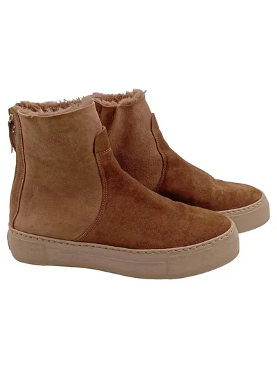 AGL Damen Stiefel Stiefeletten Braun Wildleder Fell gefüttert Gr 38