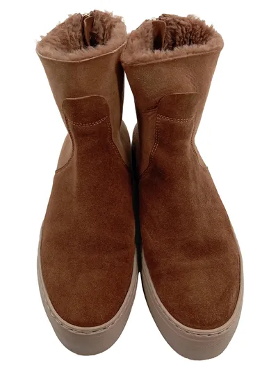 AGL Damen Stiefel Stiefeletten Braun Wildleder Fell gefüttert Gr 38