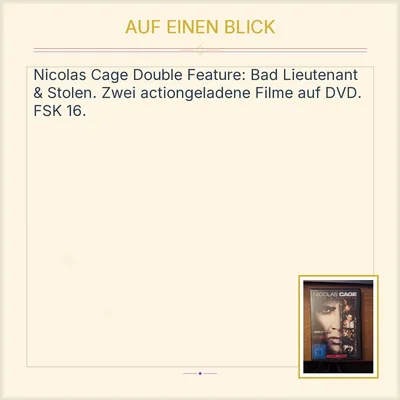 Nicolas Cage Double Feature: Bad Lieutenant, Stolen - 2 DVDs Actionfilm FSK 16