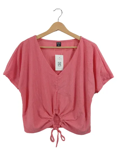 Blind Date Damen Pullover Crop Top Pink Gr. 38/M Kurzarm Bindedetail