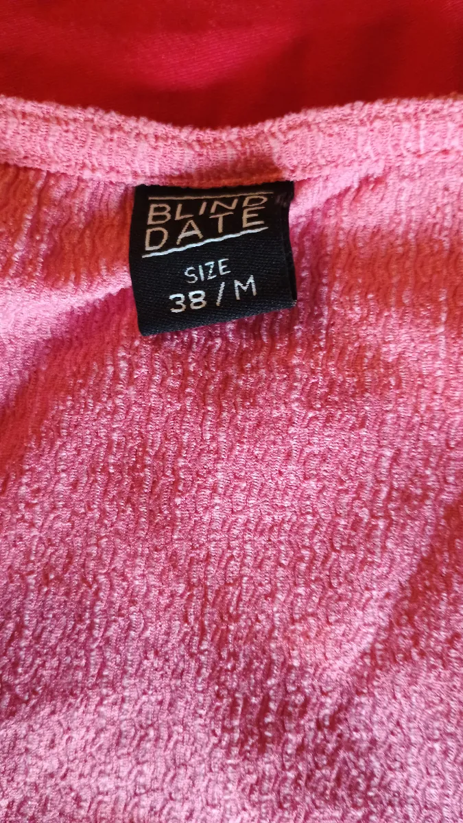 Blind Date Damen Pullover Crop Top Pink Gr. 38/M Kurzarm Bindedetail 3