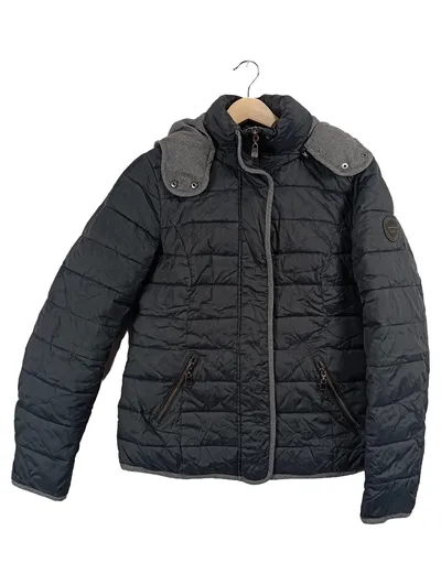 Street One Damen Steppjacke Gr. 38/M Schwarz Kapuze Winterjacke