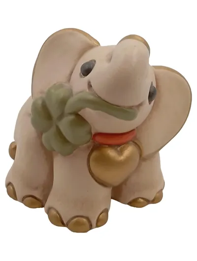 THUN Dekofigur Elefant mit Kleeblatt Glücksbringer Keramik Beige 6 cm