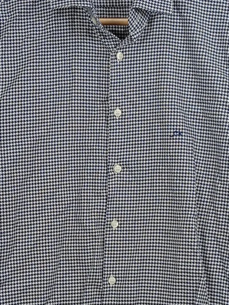 Calvin Klein Herren Business Hemd Langarm Hahnentritt Blau Weiß Gr. 40 L 5