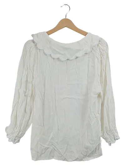 Lefties Damen Bluse Weiß Gr. 40 L Rüschenkragen Langarm Knopfleiste