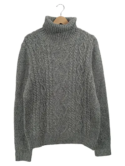 Pier One Herren Rollkragenpullover Zopfstrick Grau Gr. 50 L Wool Blend