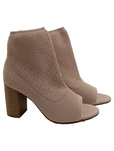 Alesya Damen Peep-Toe Stiefeletten Beige Lochmuster Absatz Gr. 40