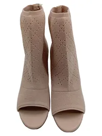 Alesya Damen Peep-Toe Stiefeletten Beige Lochmuster Absatz Gr. 40 2