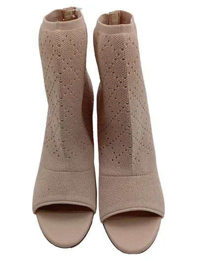 Alesya Damen Peep-Toe Stiefeletten Beige Lochmuster Absatz Gr. 40
