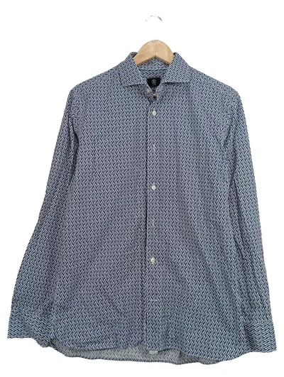 Bogner Herren Business Hemd Blau Geometrisches Muster Gr. 40 Langarm