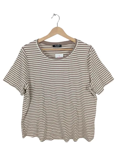 TUZZI Damen T-Shirt Braun Gestreift Gr. 46 3XL Kurzarm Viskose