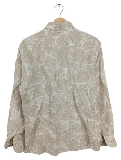 BOSS Herren Freizeithemd Gr. 48 M Beige Blattmuster Langarm Casual