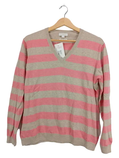 Brookshire Damen Pullover Gr. 44 XXL Rosa Gestreift V-Ausschnitt Baumwolle