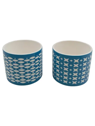PartyLite Kaffeebecher Set 2-teilig Blau Porzellan Grafisch Modern