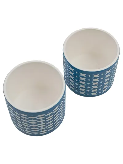 PartyLite Kaffeebecher Set 2-teilig Blau Porzellan Grafisch Modern