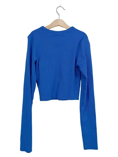 JJXX Damen Pullover Langarm Blau Rippstrick Cropped Gr. 34 XS