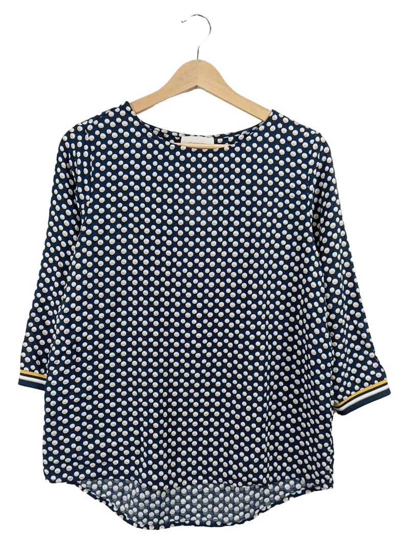 Cartoon Bluse Damen Gr. 38 M Blau Gepunktet Viskose 3/4-Arm Casual 1
