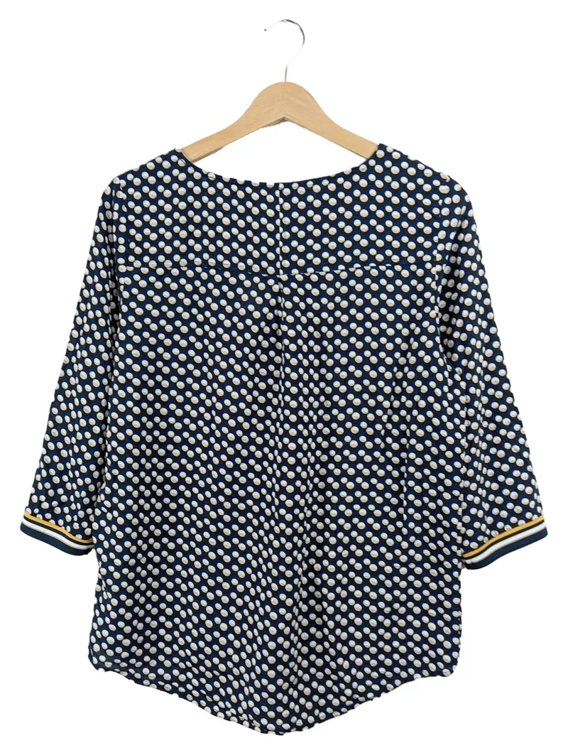 Cartoon Bluse Damen Gr. 38 M Blau Gepunktet Viskose 3/4-Arm Casual 2