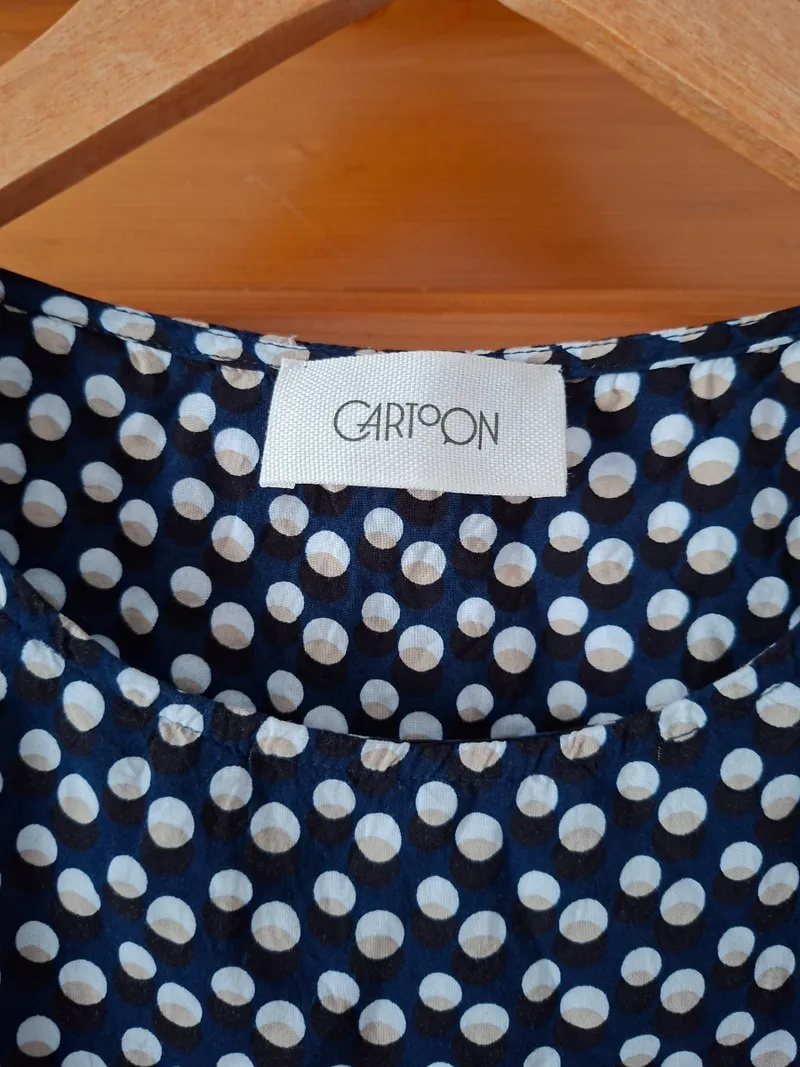 Cartoon Bluse Damen Gr. 38 M Blau Gepunktet Viskose 3/4-Arm Casual 3