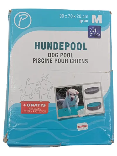 Petlando Hundepool M Tier Badewanne 90x70x20 cm grau mit Abdeckung PVC