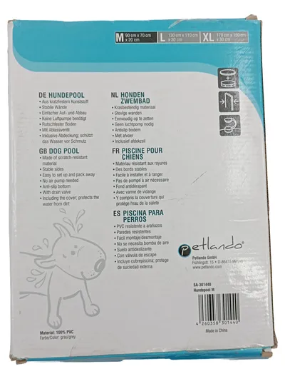 Petlando Hundepool M Tier Badewanne 90x70x20 cm grau mit Abdeckung PVC