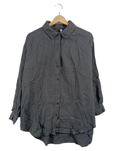 Pageone Hemdbluse Damen Gr. 40 Grau Baumwolle Freizeithemd Casual