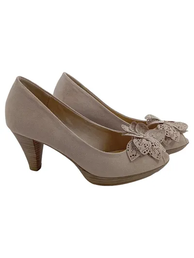 Marco Tozzi Damen Peeptoe Pumps Beige Gr. 37 Blumen Applikation Elegant