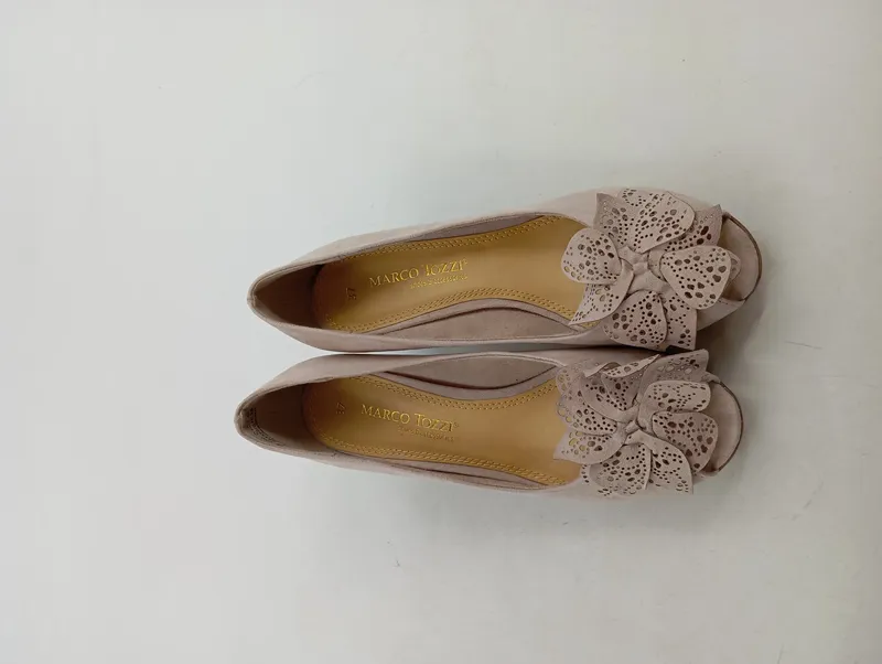 Marco Tozzi Damen Peeptoe Pumps Beige Gr. 37 Blumen Applikation Elegant 2