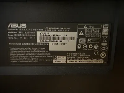 ASUS VW222S LCD PC Monitor Bildschirm 20 Zoll Schwarz